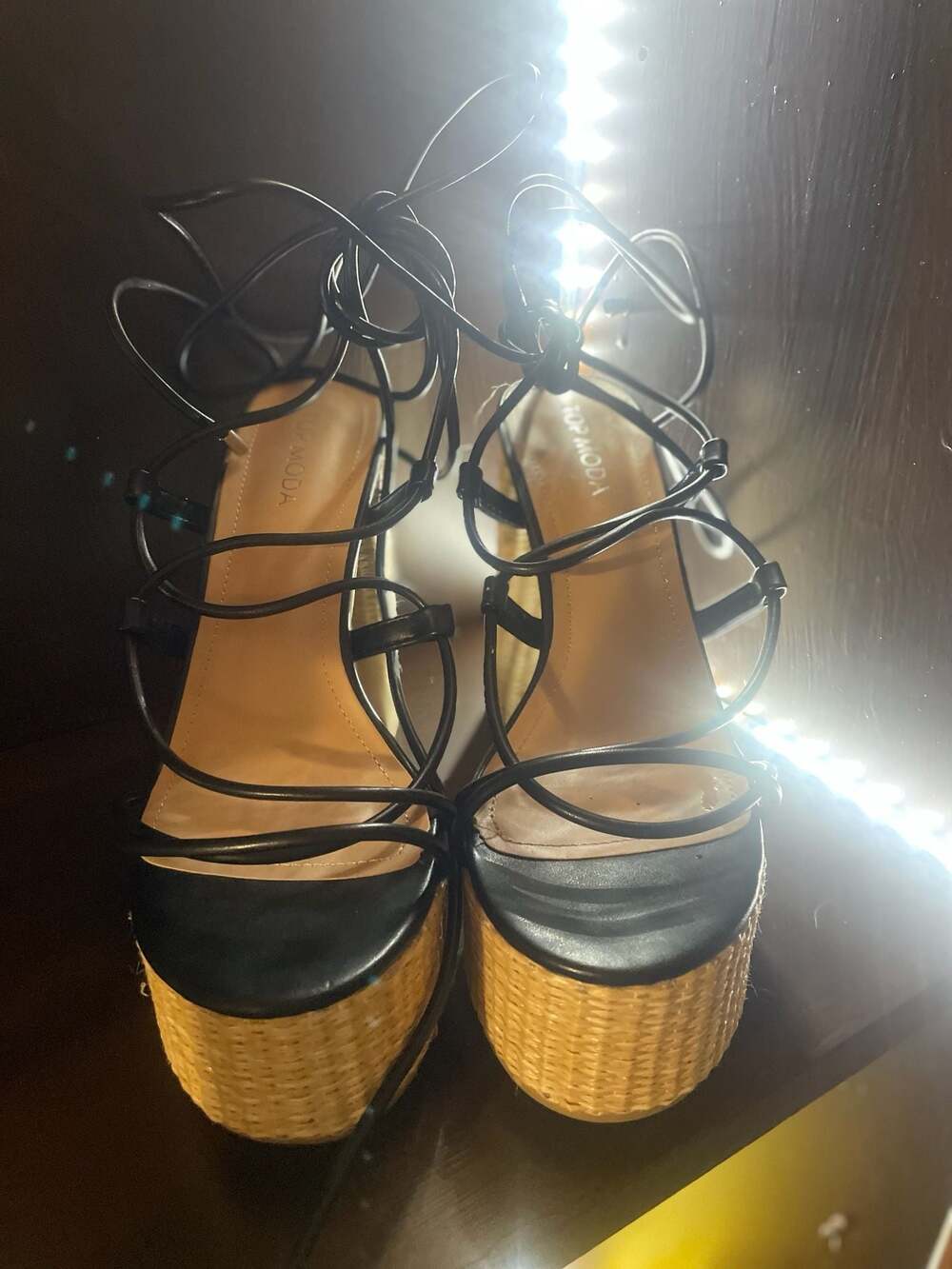 Top Moda Black Lace-Up Platform Espadrille Sandals Size 7